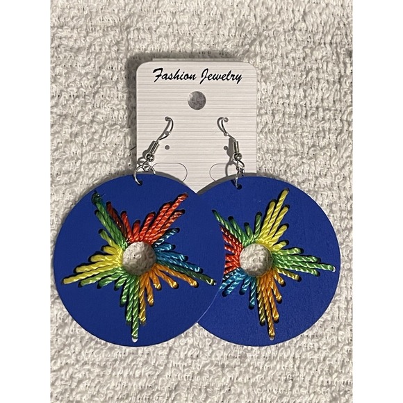 Dose Beauty Club Jewelry - Handcrafted Blue Spiral Thread Statement Earrings